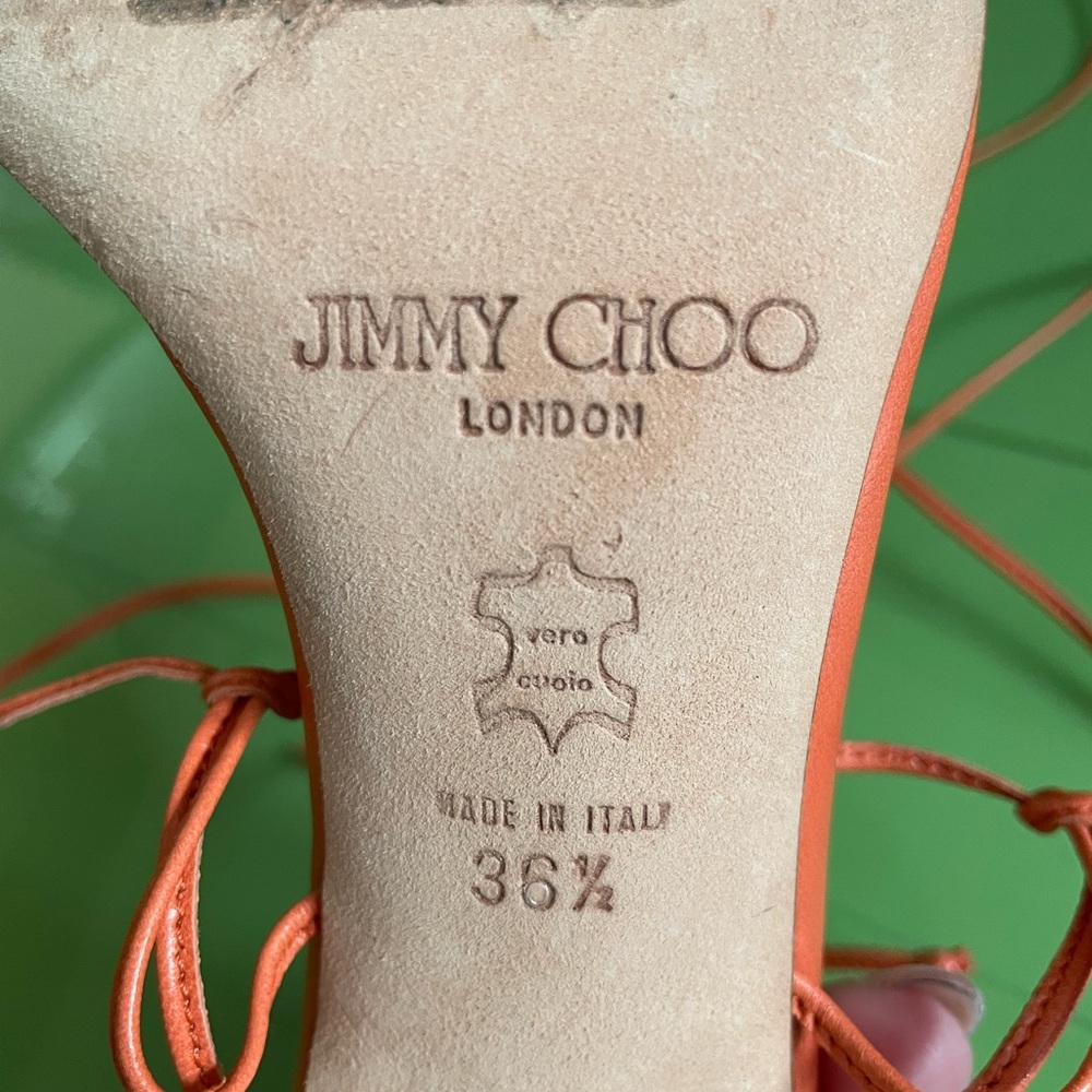 Jimmy Choo Orange Heels with Teal Accents - Picture 3 of 4